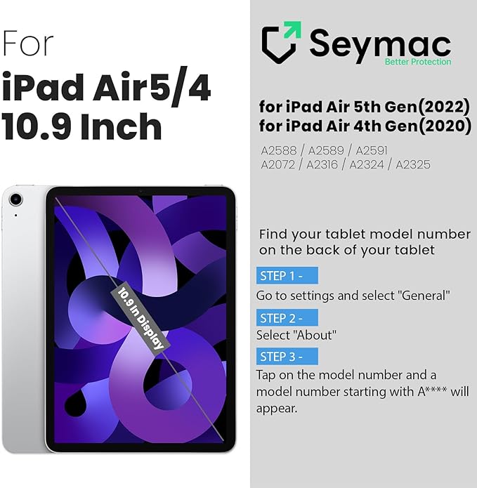 SEYMAC for iPad Air 5th/ 4th Generation Case 10.9", Full-Body Shockproof Protective Case with Screen Protector, Rotating Stand/Handle/Shoulder Strap/Pencil Holder for iPad Air 5/ Air 4, Sky Blue