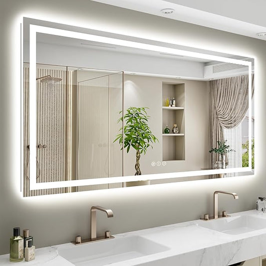 YEELAIT 68x40 Inch LED Bathroom Mirror with Lights Front and Backlit Lighted Vanity Mirror for Bathroom Wall with 3 Colors Dimmable Anti-Fog Memory Shatter-Proof IP54 Waterproof Horizontal/Vertical