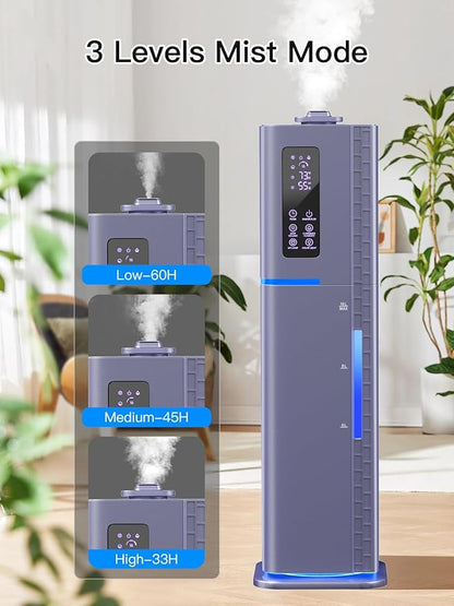 Zeova 10L/2.64Gal Humidifiers for Bedroom, Top Fill Quiet Ultrasonic Cool Mist Humidifier Large Room, Covers 550ft², 60H Runtime, 24H Timer, 3 Mist Modes Humidifiers for Home, Office, Plants, Purple