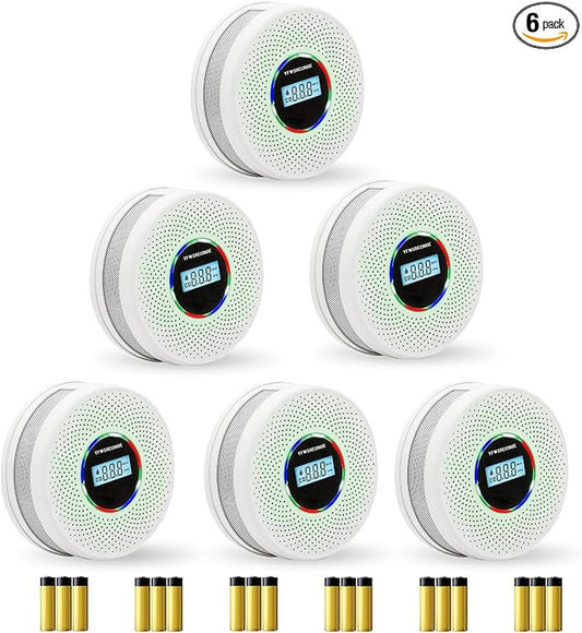 Yfwsrecinoe 6 Pack Upgraded Combination Smoke and Carbon Monoxide Alarm Detector, Dual Sensor Smoke Alarm&Carbon Monoxide Detector (Includes Battery)