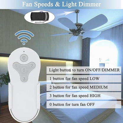 Ceiling Fan Remote Control Kit for Harbor Breeze KUJCE10311 KUJCE10712 TR214B 2AQZU-18018, Universal Remote for 3 Speeds Light Dimmer, Compatible with Harbor Breeze Hampton Bay Hunter and Other Brands