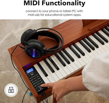 KUMENG Digital Piano 88 Key Weighted Keyboard,Full-Size Desk Progressive Hammer-Action Electric Piano For Beginners, With Sheet Music Stand, Pedal,Power Adapter, Headphone Mode, Usb-Midi