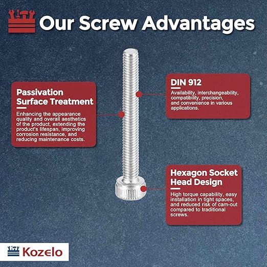 Kozelo 50pcs Socket Head Cap Screws - [M3-0.5 x 50mm] 304 Stainless Steel Allen Socket Drive for Electrical Motor 3D Printing Fan Engine Replacement Use, Silver