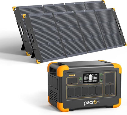 pecron 1800W Solar Generator with 2x300W Solar Panels, 1024Wh Portable Power Station LiFePO4 Battery Backup, 100W USB-C Output Solar Generator, Fast Charging for Home Use, Camping, RV, Emergencies