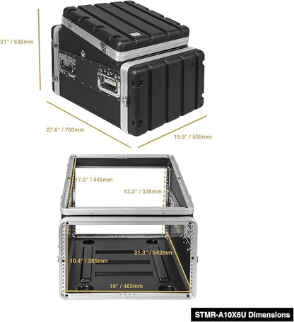 Sound Town Lightweight and Compact 6U ATA ABS Rack Case, with Slant Mixer Top, 21" Depth, 10U Top and 6U Side Spaces (STMR-A10X6U)