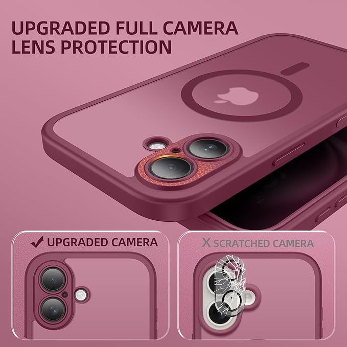 BERFY Magnetic for iPhone 16 Plus Case, Compatible with MagSafe, Built-in Privacy Screen Protector and Upgraded Camera Protection, Anti-Spy Full Body Shockproof Phone Case for 16 Plus 6.7", Dark Red