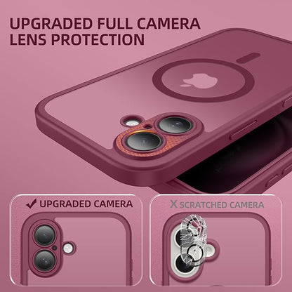 BERFY Magnetic for iPhone 16 Case, Compatible with MagSafe, Built-in Privacy Screen Protector and Upgraded Camera Protection, Anti-Spy Full Body Shockproof Phone Case for 16 6.1", Dark Red