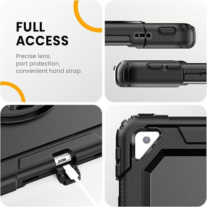 Timecity for iPad Air 3/ Pro 10.5 Inch Case, 360° Rotating Stand, Pencil Holder, Shockproof with Screen Protector & Shoulder Strap - Heavy Duty Protection Case for iPad Air 3rd Gen - Black