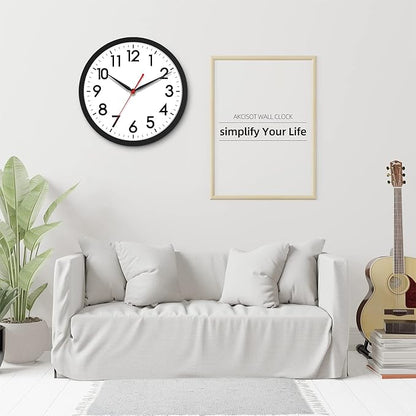 AKCISOT 18 Inch Wall Clock Large Silent Non-Ticking Wall Clocks Battery Operated - Analog Classic Clock Decorative for Living Room, Office, Home, School(Black)