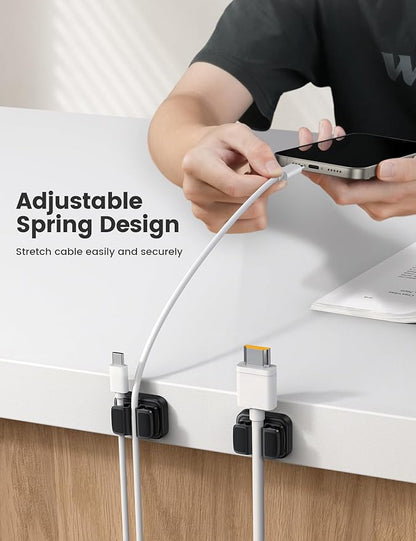Lamicall 6Pack 3-in-1 Cord Spring Clip Holder - Small Clips for Desk Cable Organizer, Adhesive Adjustable Cable Holder for Charger Wire, USB Cord, Office, Car, Cord Management, Desk Accessories