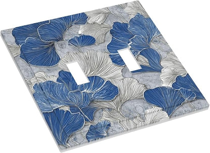 Bvtewkhz Abstract Blue Marble Plant Leaves 2 Gang Double Toggle Decorative Light Switch Covers Electrical Faceplate Switch Plates for Bathroom Kitchen Home