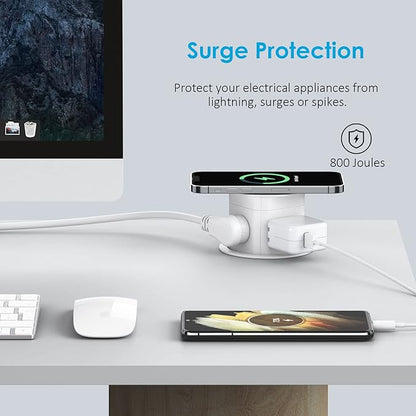 Jgstkcity Pop Up Outlet with 15W Wireless Charger,4 Outlets 15A, Splash Resistant,3 inch Desk Hole Power Grommet,Space Saver Outlet for Kitchen Countertop,Office Conference Table,ETL Listed