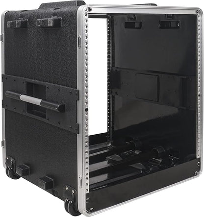 Sound Town Lightweight 12U PA DJ Rack/Road Case with 11U Rack Space, ABS Construction, 19" Depth, Retractable Handle, Wheels and Heavy-Duty Latches (STRC-A12UT)