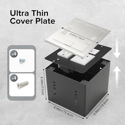 Vagueior Recessed Flat Hidden Floor Electrical Outlet Box Kit,Stainless Steel Cover with 2 * 20A+ 1 * 15A Receptacle Outlet,+2 * 5V/4.8A USB Port+1*RJ45 Port,UL Certified,Silver