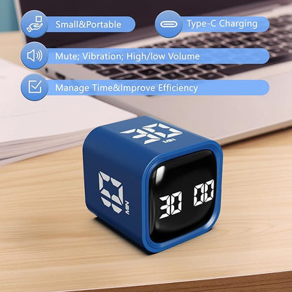 GuDoQi Multi-Function Cube Timer, 5/10/30/60 Min & Custom Count Down, Included Pause & Resume Feature, Silent, Vibrate & Adjustable Sound Alarm for Productivity in Tasks,Study & Kitchen, Classic Blue