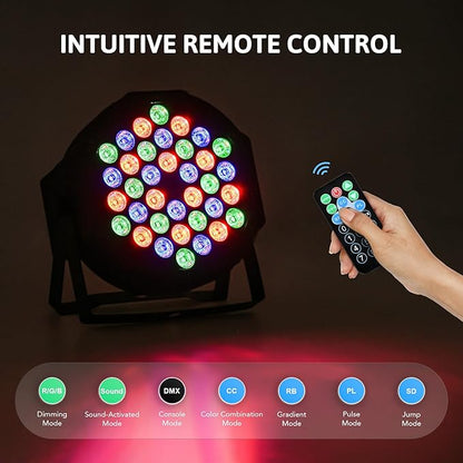 CO-Z Stage Lights 36 RGB LED Par Lights with Sound Activated Remote Control DJ Uplighting for Event Wedding Christmas Halloween Party Club Music Stage Lighting, 2 Pack