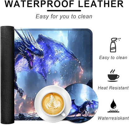 BFUKVOU Large Keyboard Mouse Pad Set, Extended Mouse Pad+Keyboard Wrist Rest Support, Memory Foam Ergonomic Easy Typing, 4Pcs (31.5×11.8 in) Desk Pad Set for Office Home,Fantasy Dragon