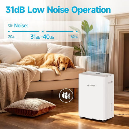AIRVIP 34 Pints Dehumidifiers for Home with 6.56ft Drain Hose, 2441 Sq.Ft Quite & Energy Efficient Dehumidifier for Basement Bedroom Bathroom with Auto Shut Off,2.5 L Water Tank,Smart Humidity Control