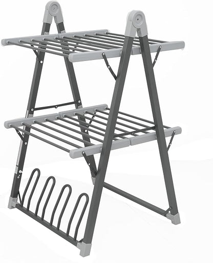 SHARNDY Electric Heated Clothes Drying Rack,Foldable Heated Garment Dryer with Timer Shut-Off Laundry Rack for Clothes Shoes Socks,Aluminum Alloy,Space Gray,Plug & Play,(39.37x25.98x23.82in)