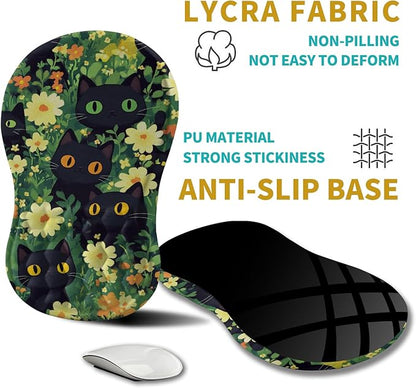 Hokafenle Ergonomic Mouse Pad Wrist Support, Wrist Rest Mousepad for Carpal Tunnel Pain Relief with Integrated Memory Foam Slope Massage Bulge (11.8x7.9 inch,Cute Cat
