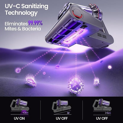 Xlife Mattress Vacuum Cleaner, Bed Vacuum with 2 Roller Brushes for Pet Hair, 253.7nm UV-C Light, 140F° Heating, 550W 16KPA Suction, HEPA Filter Couch Vauum for Bed, Sofa, Pillow, Baby Crib (Corded