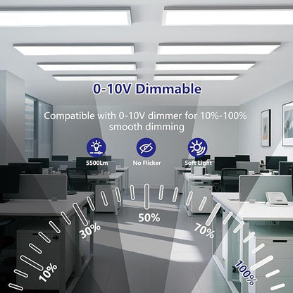AIKVSXER 1x4 Led Flat Panel Light Surface Mount-6 Pack, 50W 5500Lm Dual Selectable 5CCT 3000K/4000K/5000K/5700K/6500K and Wattage 30-50W 0-10V Dimmable Ceiling Light Fixture for Kitchen/Laundry
