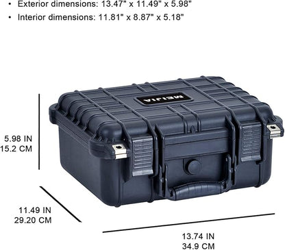 MEIJIA Portable All Weather Waterproof Protective Case,Hard Case,Camera Case With Customized Fit Foam,Fit Use of Drones,Camera,Equipments,Pistols,Elegant Black,13.35 x11.63x5.98inches