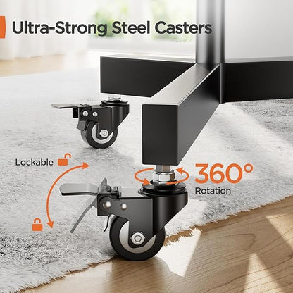 Perlegear Rolling TV Stand, Mobile TV Stand on Wheels for 32-85 Inch Screens up to 132 lbs, Height Adjustable Mobile TV Cart with Metal Shelf, Rolling TV Cart with Lockable Wheels Max VESA 600x400mm