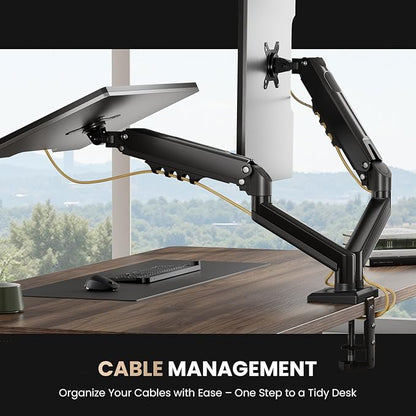 SIAGO Dual Monitor Stand, 15 to 32 Inch Monitor Arm, Adjustable Monitors Mount with C-Clamp and Grommet Installation, Made of Iron and Al, VESA Monitor Stand for Desk - Fits 4.4 to 19.8lbs Monitors