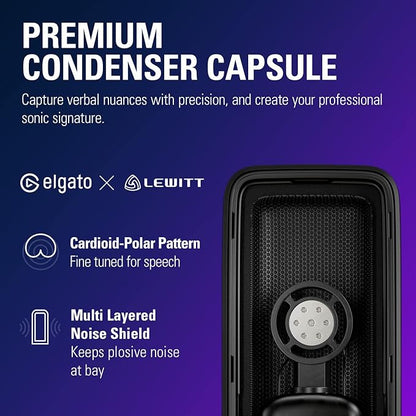 Elgato Wave:3 - Premium Studio Quality USB Condenser Microphone for Streaming, Podcast, Gaming and Home Office, Free Mixer Software, Sound Effect Plugins, Anti-Distortion, Plug ’n Play, for Mac, PC