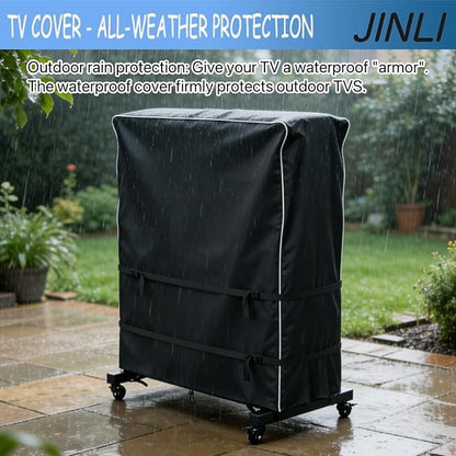 JINLI 60-65 inch outdoor TV trolley cover, courtyard TV cover, Oxford fabric waterproof and dustproof, triple windproof design, compatible with rolling/mobile stand