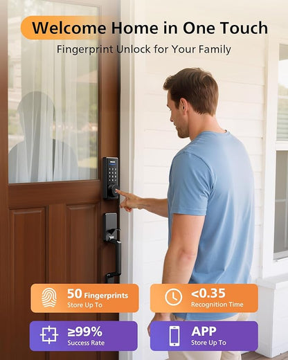 Philips WiFi Smart Lock with Front Door Handle Set, Built-in WiFi, APP Remote & Voice Control, Fingerprint Keyless Entry Door Lock, Keypad Deadbolt Smart Locks for Front Door, Auto-Lock, Backup 2 Keys