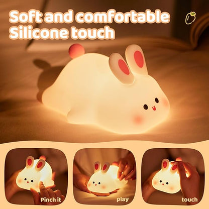 Rytinazzz Big Face Rabbit Night Light, 3-Level Pat Control & Cute Squishy Lamp for Kids Room, USB Rechargeable with Timer, Valentines Gifts