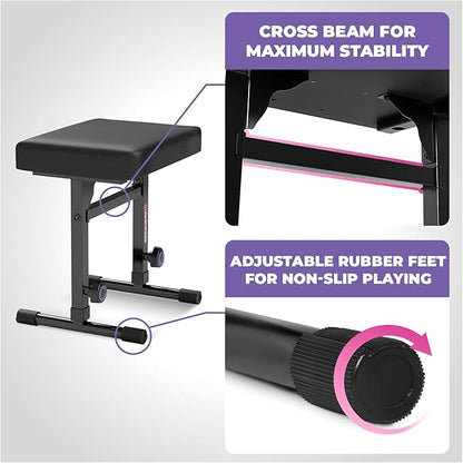 Liquid Stands Piano Keyboard Stand and Bench Set - Portable Heavy Duty Music Stand for 54-88 Key Electric Pianos & Adjustable Piano Bench, Stool - Sturdy Keyboard Music Accessories w/ Wheels and Seat