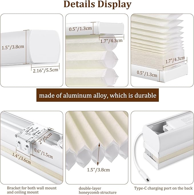 LEXEN Smart Top Down Bottom Up Honeycomb Shades - WiFi Enabled Motorized Cellular Blinds Compatible with Alexa/Google Home Double Cellular Fabric Light Filtering Insulated Custom Sizes-Beige