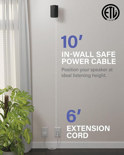 SANUS Speaker Wall Mount + Power Kit - Universal Speaker Mount Tilts, Swivels & Hides Cords Behind Wall w/ 10ft ETL Certified Cable - DIY Install Works w/Sonos Era 100 & Satellite Speakers up to 8lbs