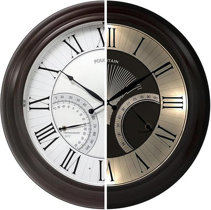 FOUNTAIN DESIGNS 24" Jameson in/Outdoor Lighted Clock, Self-Illuminated, Waterproof, 3 in 1 Weather Station (Thermometer & Hygrometer), Metal Clock, Oil Rubbed Bronze Finish(Night Light)