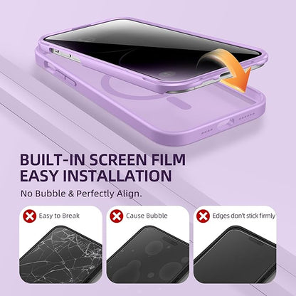 BERFY Magnetic for iPhone 14 Pro Max Case,Compatible with MagSafe,Built-in Privacy Screen Protector and Upgraded Camera Protection,Anti-Spy Full Body Shockproof Phone Case for 14 Pro Max, Light Purple