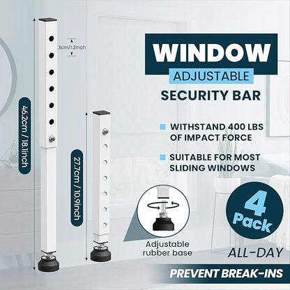 Gadgetzan 4 Pack Window Security Bars Adjustable 11"-18",Portable Short Sliding Window Lock Bar for Child Safety/Anti-Theft,Window safety lock with Rubber Base for Vertical and Horizontal Window-White