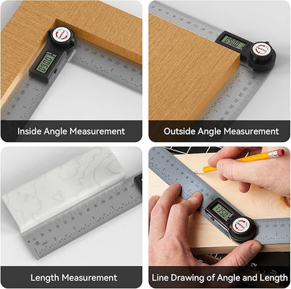 GemRed 82305 Digital Angle Finder GemRed Protractor Stainless steel 7inch 200mm (Black Button)