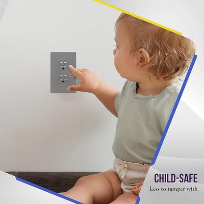ENERLITES Screwless Duplex Wall Plate, Child Safe Receptacle Outlet Cover, Standard Size, 1-Gang 4.68" x 2.93", Unbreakable Polycarbonate Thermoplastic, UL Listed, SI8821-GY, Glossy, Gray