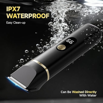 Beard Trimmer for Men, IPX7 Waterproof Body Hair Trimmer Electric Razor Shaver Body Grooming Kit Wet/Dry Use for Groin, Nose, Ear Hairs, Beard, Legs, Chest (Black)