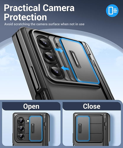 BERFY for Z Fold 7 Case with Privacy Screen Protector, [Anti Spy] Military Grade Hidden Kickstand & Slide Camera Cover, Full Body Shockproof Slim Hard Phone Case for Samsung Galaxy Z Fold 7, Black