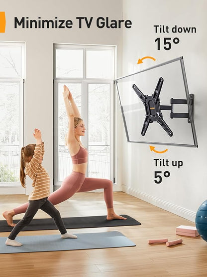 Perlegear Full Motion TV Mount for Most 26–65 inch Flat or Curved TVs up to 82 lbs, Wall Mount TV Bracket with Articulating Arms, Tool-Free Tilt, Swivel, Extension, Max VESA 400x400mm, PGMF3
