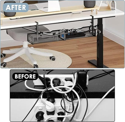 Mzmaxy Cable Management, 25'' Cable Management Under Desk No Drill, Metal Cord Organizer with Clamp for Standing Desk, Cable Organizer for Home Office, Black