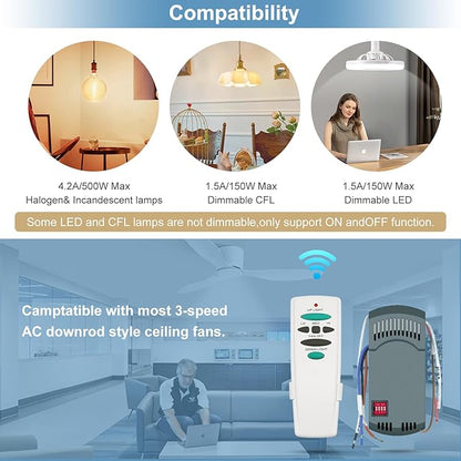 Hampton Bay Ceiling Fan Remote Control Kit, with Up and Down Light Remote Replacement for Hampton Bay Harbor Breeze Hunter Fan-HD FAN-53T FAN-35T UC7078T CHQ7078T Kit