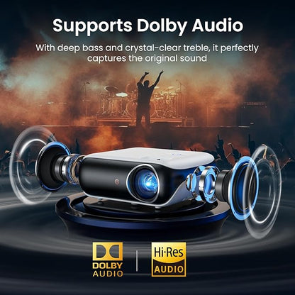 Official Licensed Google TV Smart Projector, HAPPRUN 4K UHD Home Theater with Dolby Sound, Wi-Fi & Bluetooth, Built-in Streaming Apps, Compatible with Games Consoles & Smartphone, Indoor & Outdoor Use