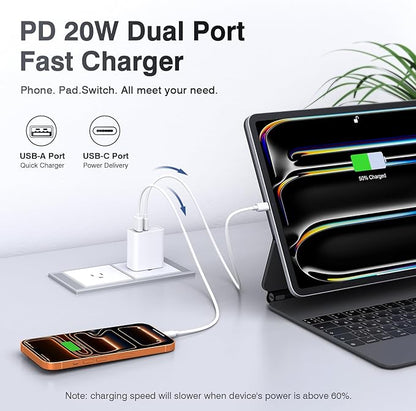 2-Pack Type C Charger Adapter, 20W Multiport Fast Charge Power Brick Cube for iPhone 16/17, iPad, iPod, Samsung Galaxy, Motorola, PS5, Huawei, HTC, LG, Nokia, QC+PD 3.0 USBA Box Wall Plug