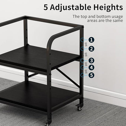 Vokumba 2 Tier Large Printer Stand, 20 x 20 Inches Printer Table with Storage Shelf, Rolling Printer Cart with Wheels for Home Office, Scanner Fax (Black)