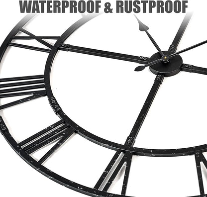 Ohweog Large Wall Clock for Living Room Decor – 60 Inch Silent Non-Ticking Modern Farmhouse Wall Clock, Oversized Decorative Metal Roman Numeral Clock (Pure Black, 60 Inch)